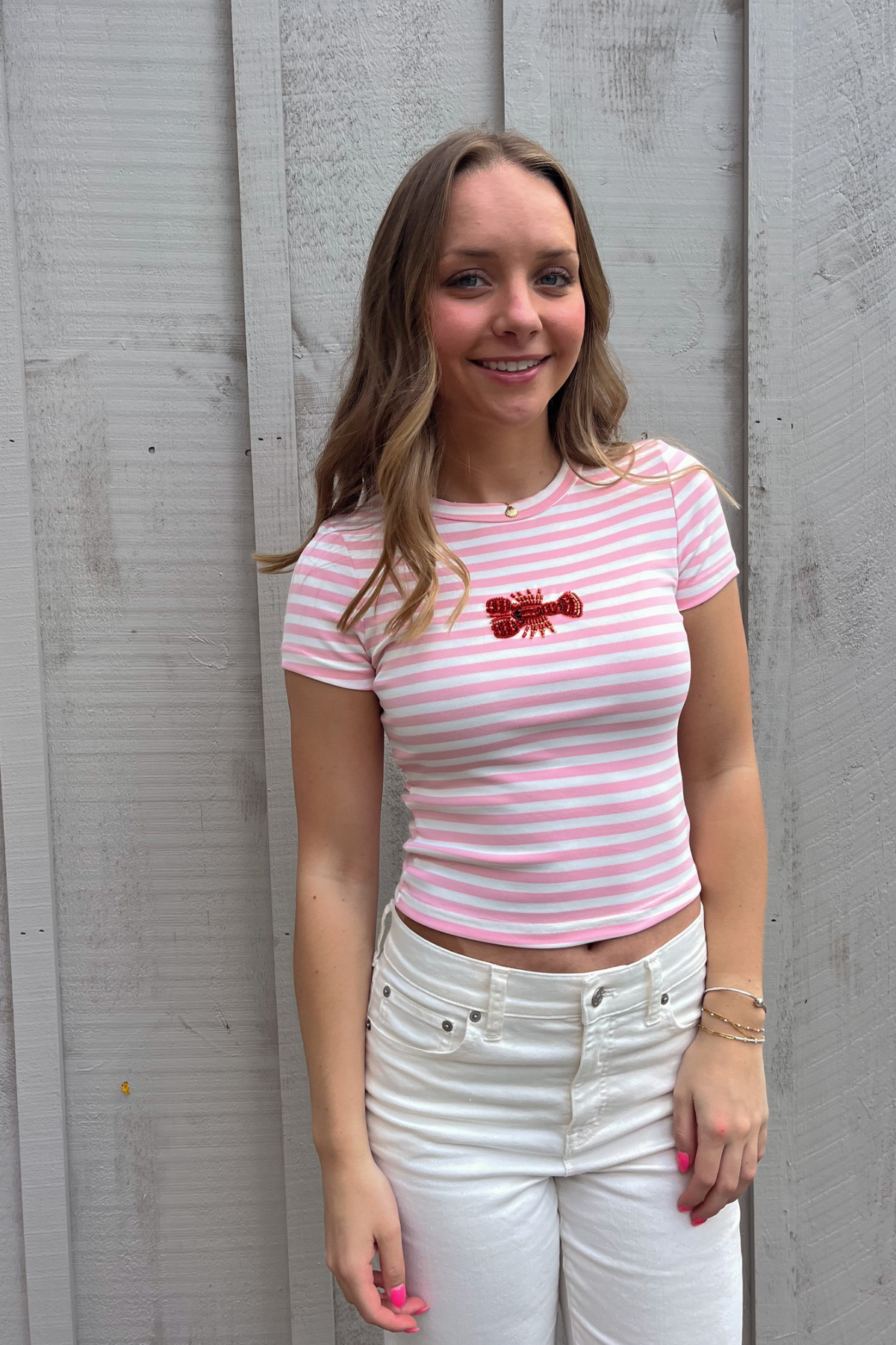 Claws & Stripes Beaded Tee - Pink