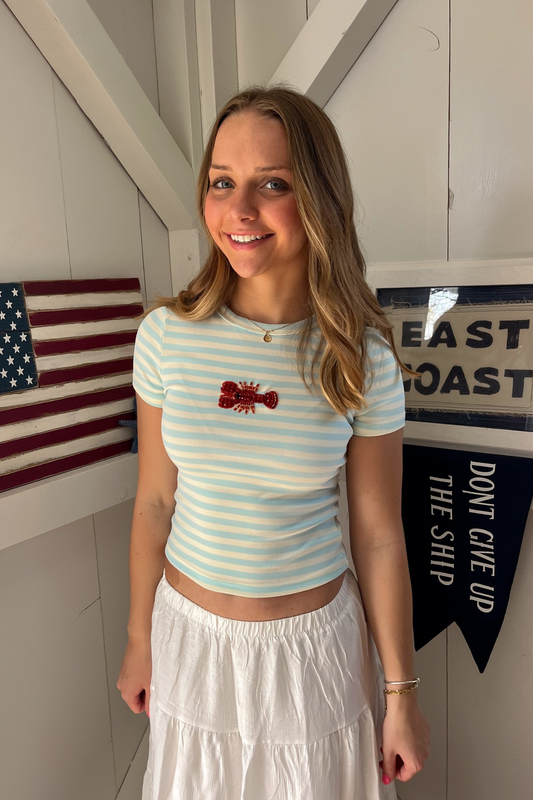 Claws & Stripes Beaded Tee - Blue