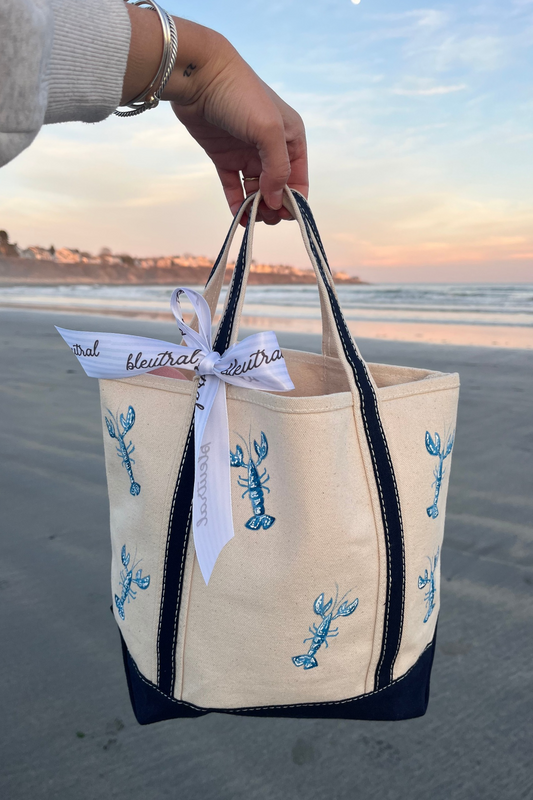 Blue Lobster Hand Painted Tote