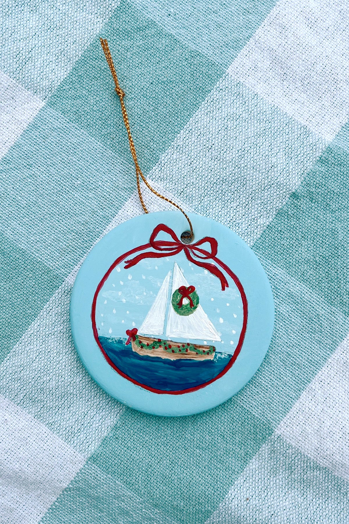 Christmas Sailboat Hand Painted Ornament