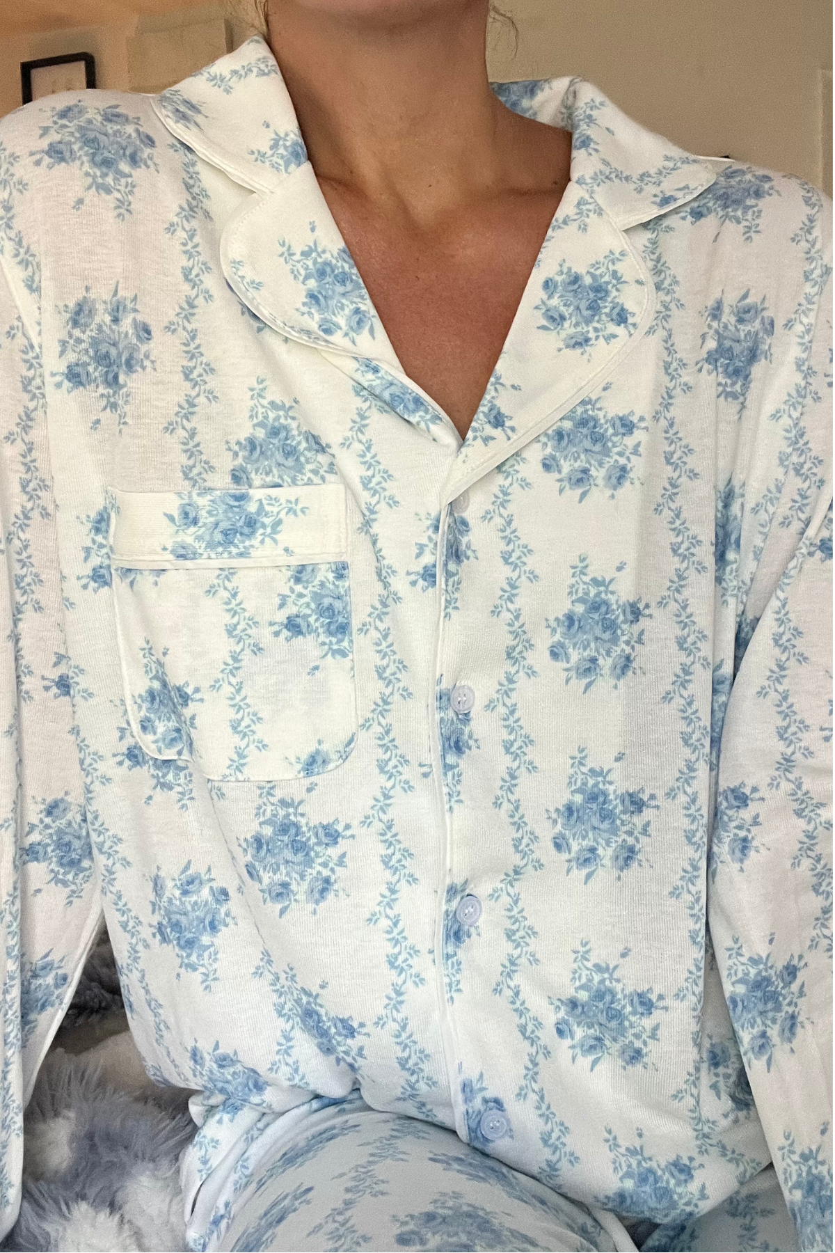 Blue Rose Long Sleeve Pajama Set