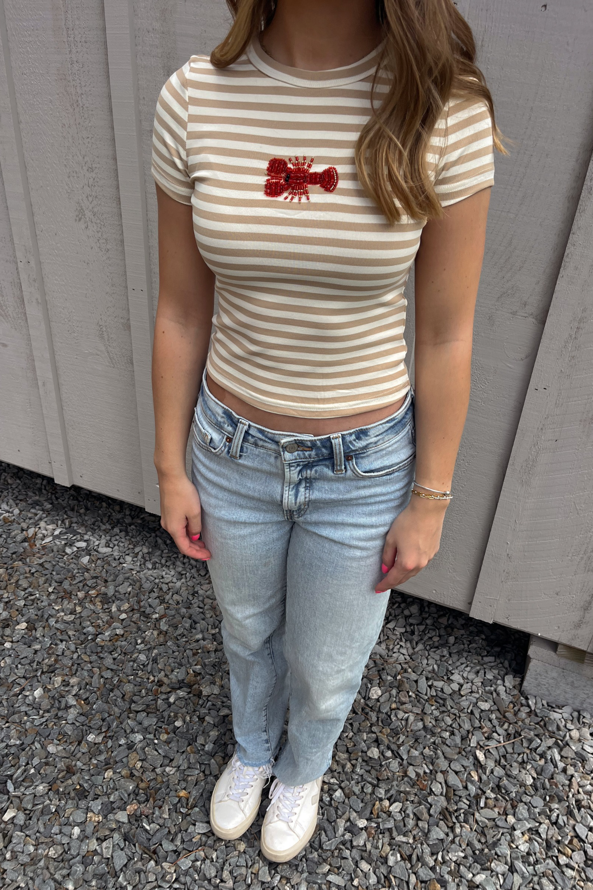 Claws & Stripes Beaded Tee - Tan