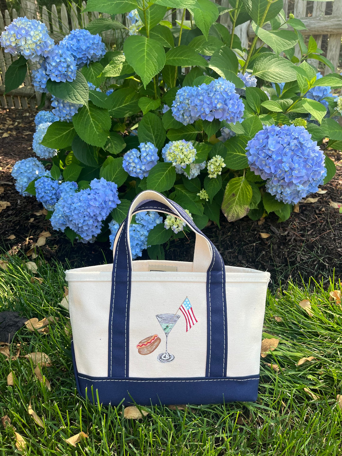 Martini & Hotdog Hand Painted LL Bean Tote Bag