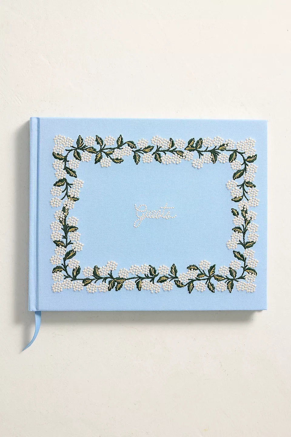 Hydrangea Embroidered Fabric Guest Book