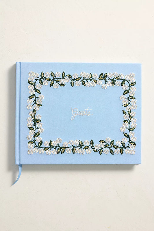 Hydrangea Embroidered Fabric Guest Book