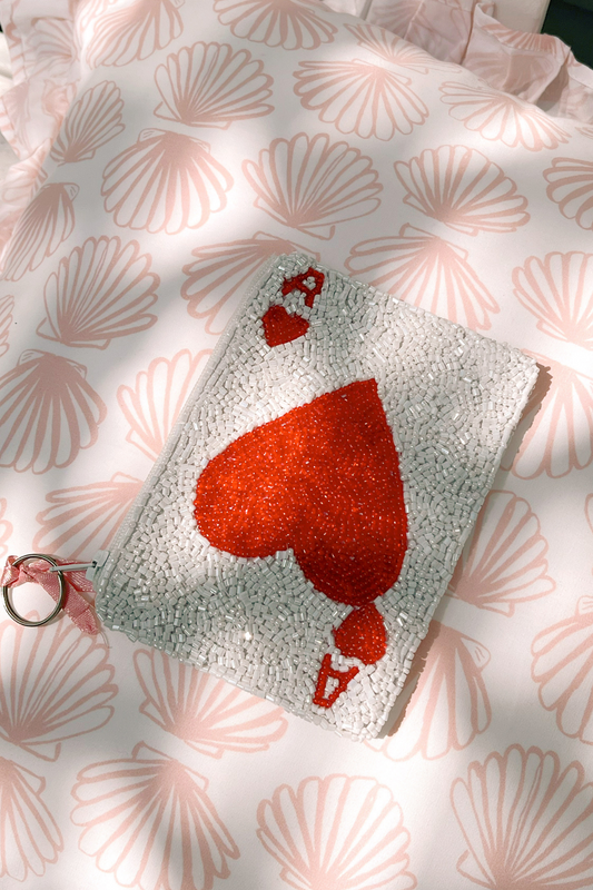 Ace of Hearts Beaded Coin Purse