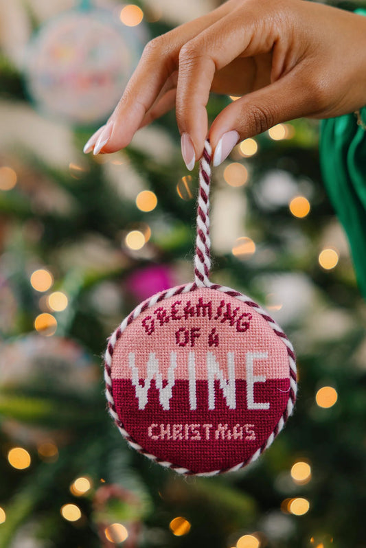 Wine Christmas Needlepoint Ornament