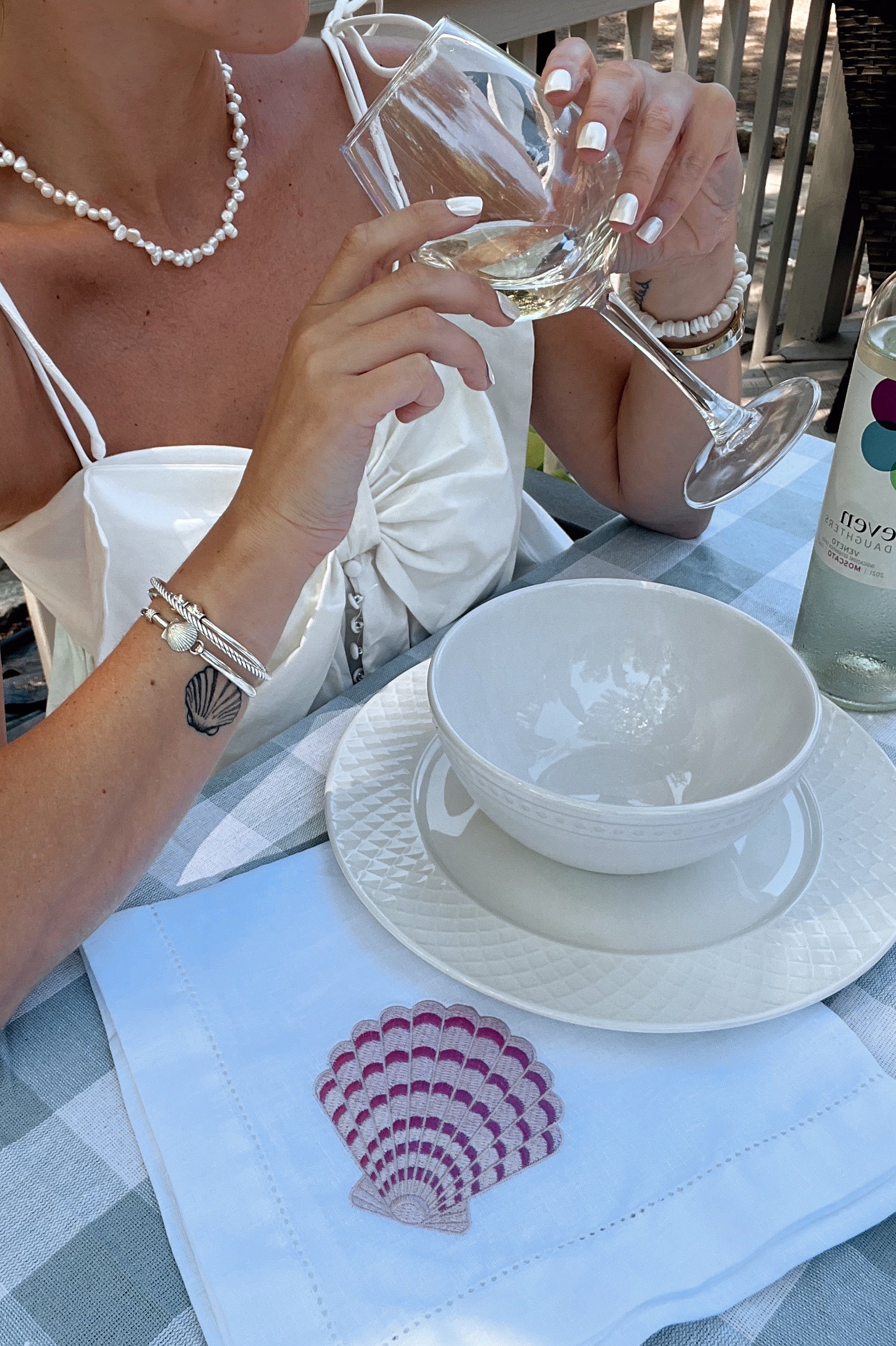 Pink Scallop Hand Embroidered Decorative Napkins