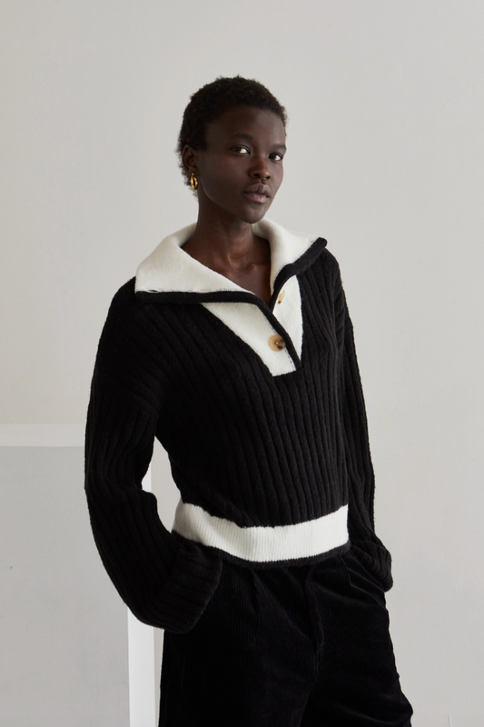 Iris Funnel Neck Black & White Sweater