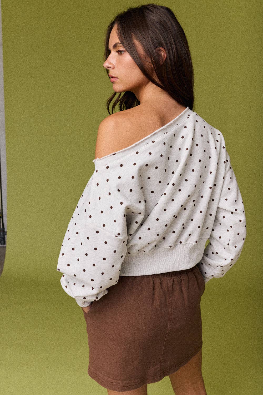 Polka Dot Off Shoulder Sweatshirt