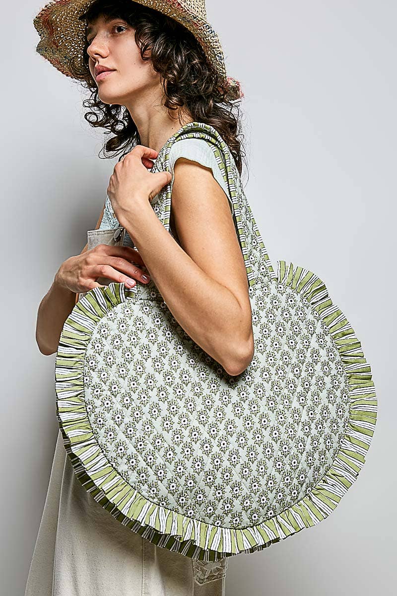 Heart Shaped Ruffle Edge Quilted Tote Bag