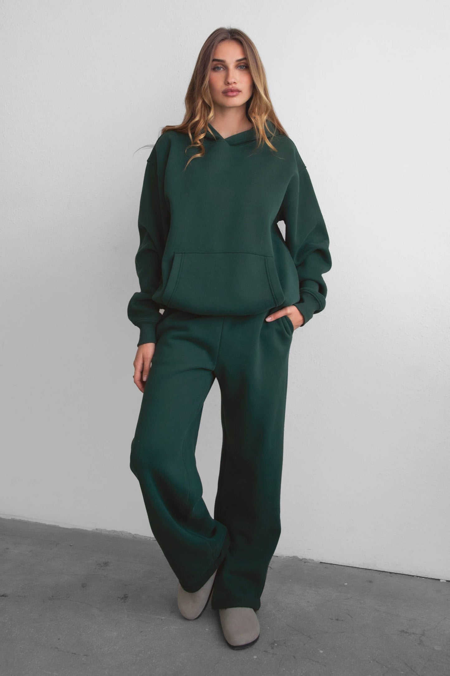 Felicity Fleece Wide Leg Sweatpants - Green