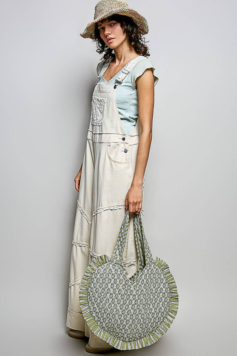 Heart Shaped Ruffle Edge Quilted Tote Bag