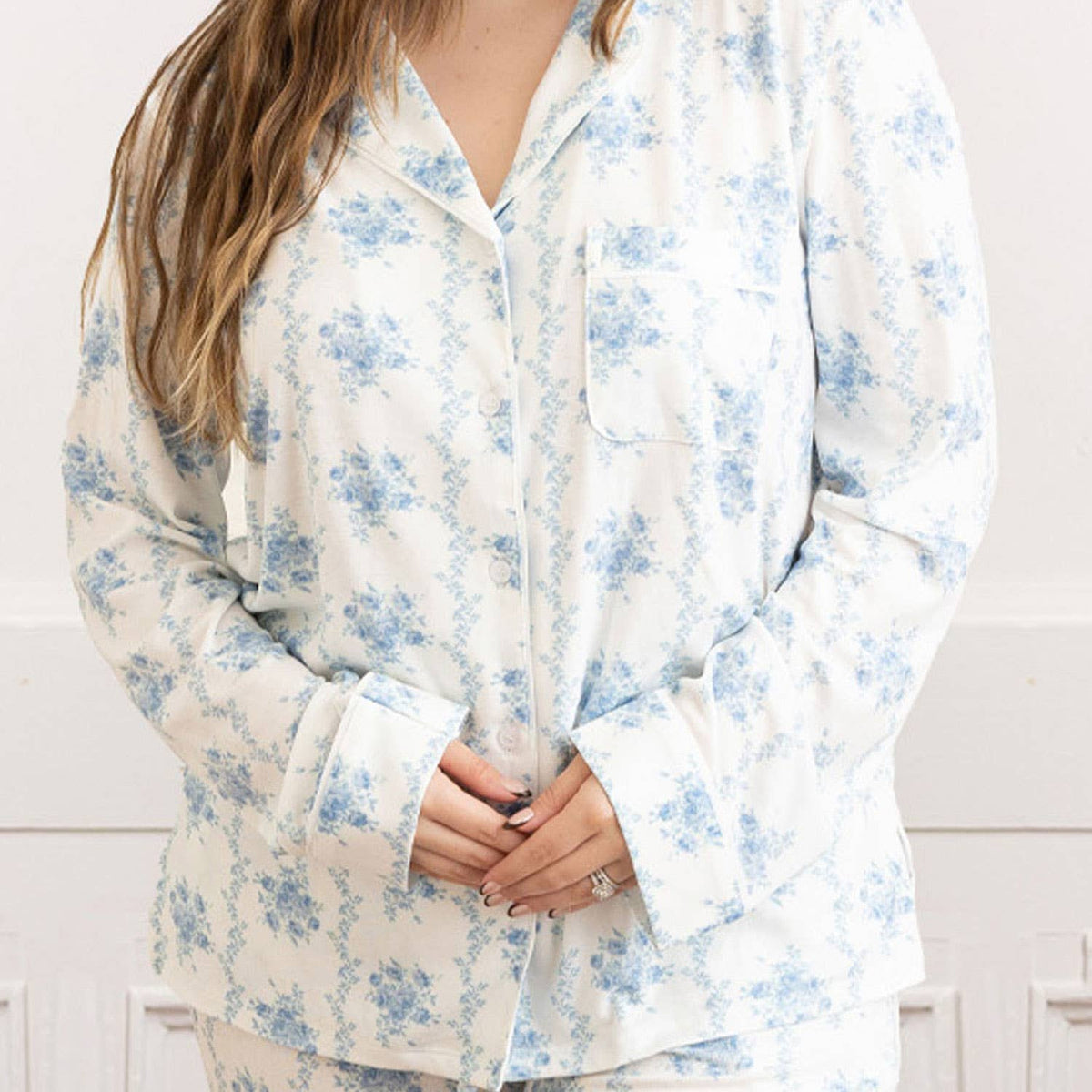Blue Rose Long Sleeve Pajama Set