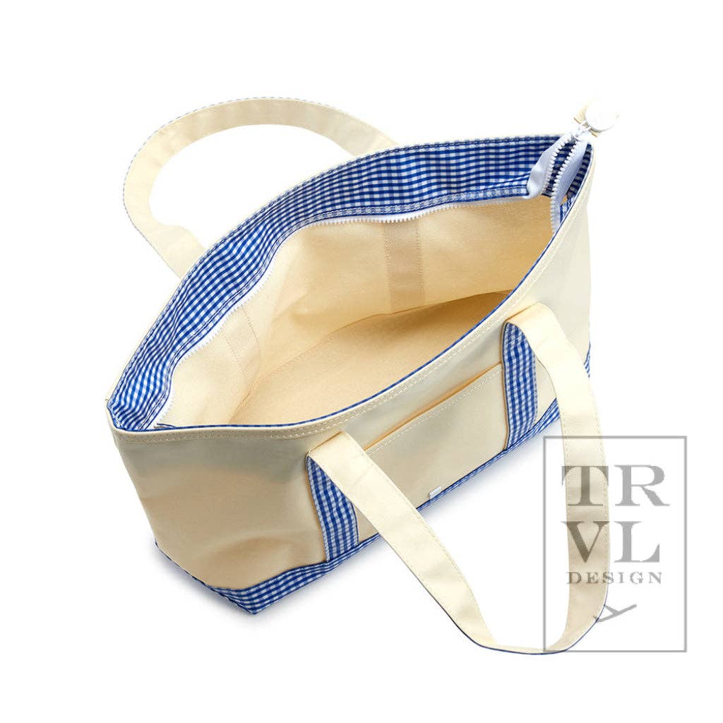 Coated Canvas Medium Tote - Blue Gingham
